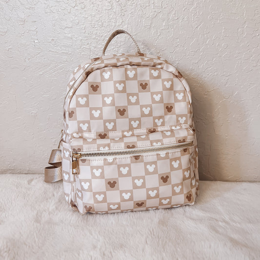 Neutral Checkered Mini Backpack